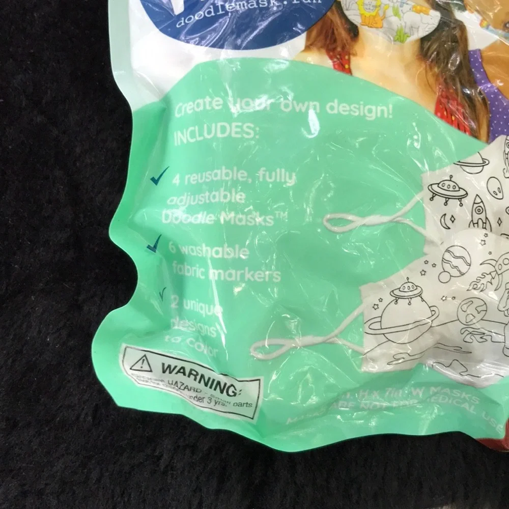 NWT 13 Reusable Children’s Face Masks 3 Packs of 3 & 1Pk of 4 Doodle Masks Space